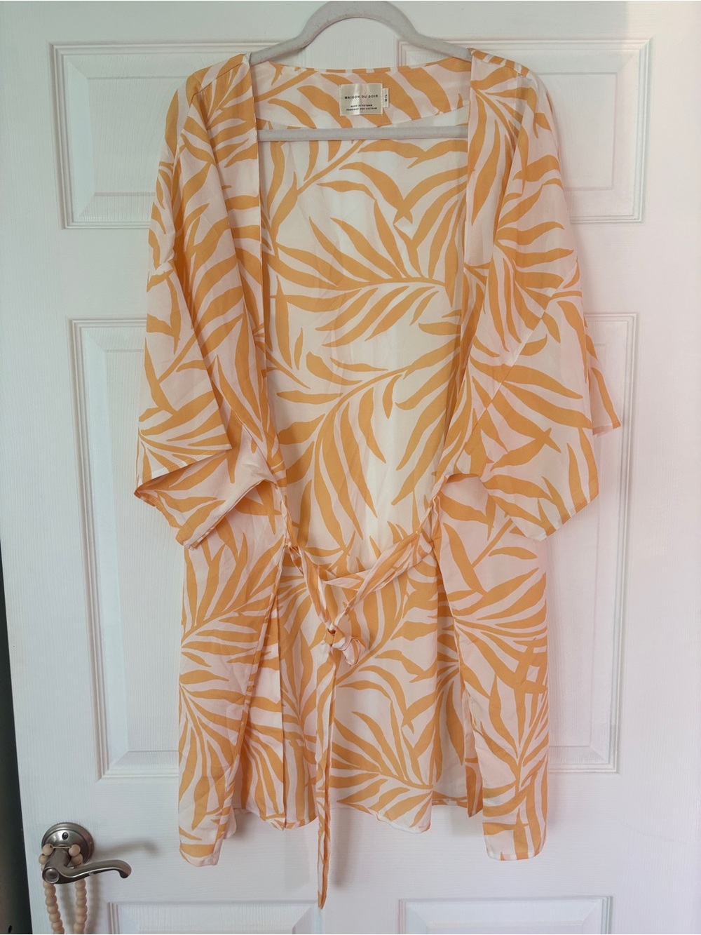 Maison Du Soir Kimono / Robe in Yellow and White Leaf Print